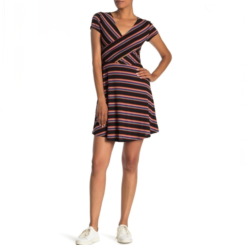 Good Luck Gem Striped Ribbed Skater Dress Sz XS